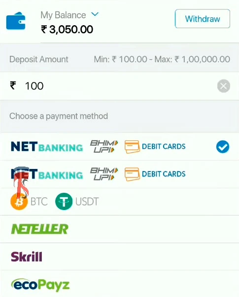 Indibet deposit and withrdawal rules